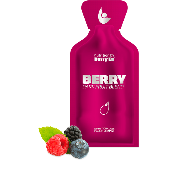 Berry En flydende kosttilskud. Få alle de antioxidanter, du har brug for, med det røde gel kosttilskud fra Berry.En. Viser et hindbær, blåbær, brombær og en gelpakke på 25g kollagen kosttilskud.